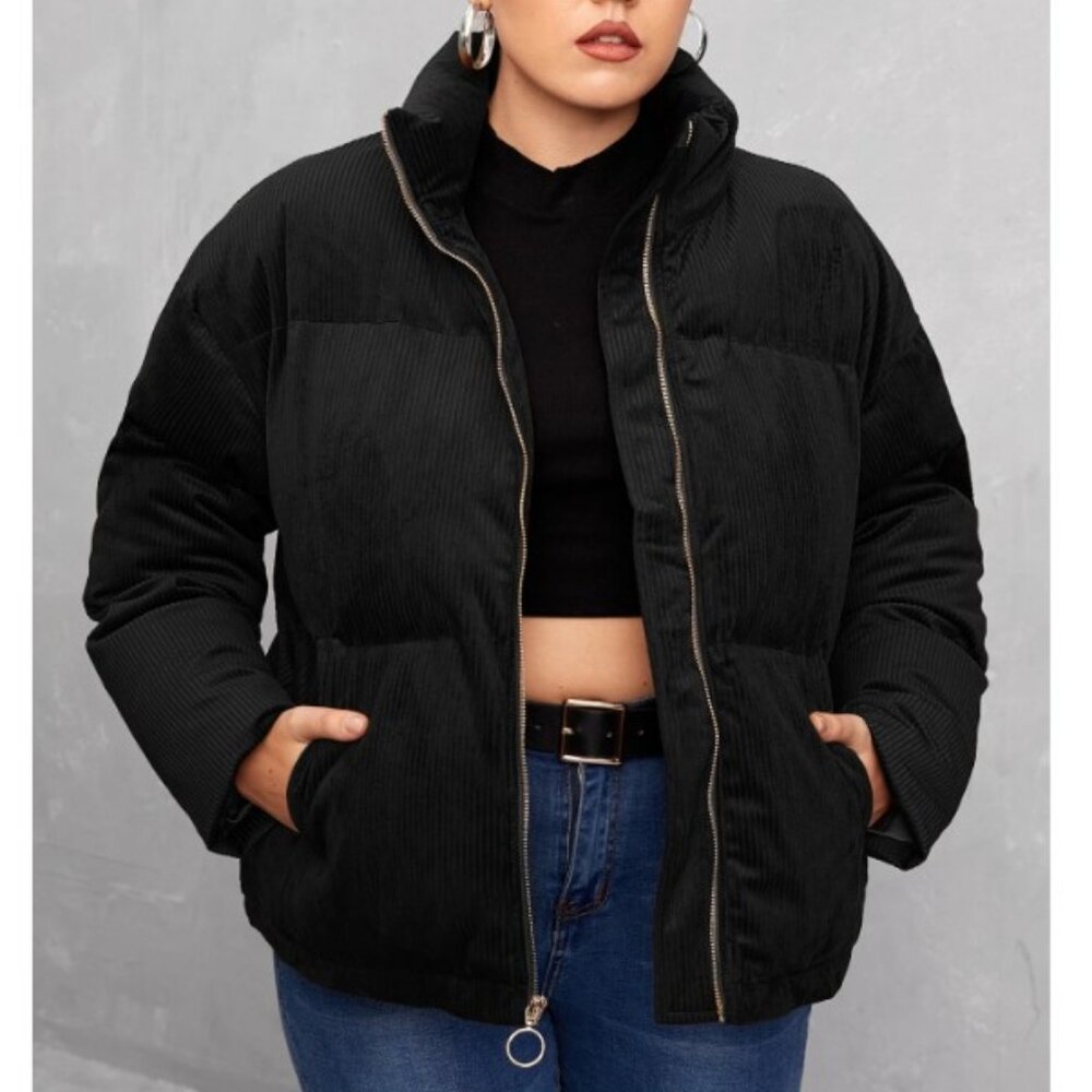 2XL (16) SHEIN Plus Size O-Ring Zipper Front Cord Padded Coat